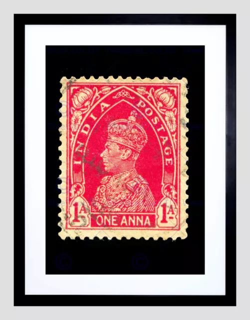 King George Vi Vintage Briefmarke Indien Schwarzer Rahmen Gerahmter Kunstdruck Bild B12X8709