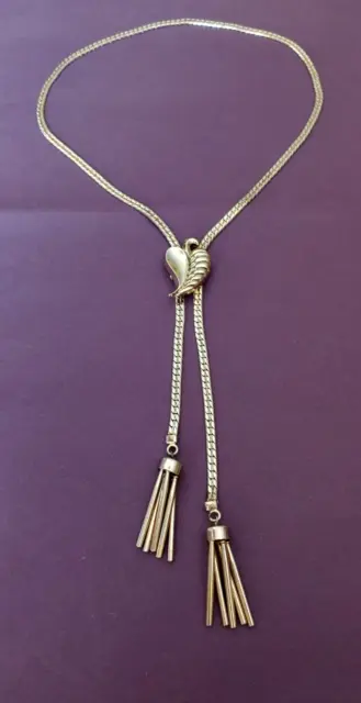 CORO Pat Des Pend Necklace Vintage Tone Gold Lariat Tassel Chain Pegasus SIGNED