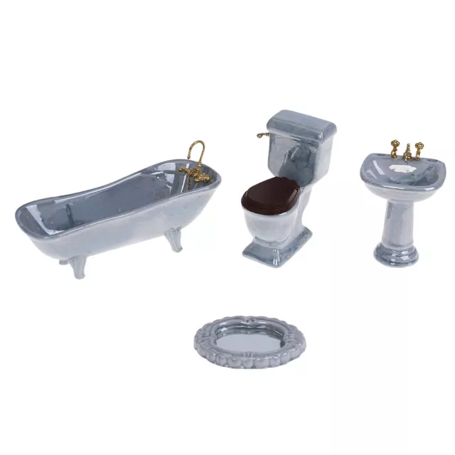 1:12 Dollhouse miniature blue porcelain bathroom set toilet basin bathtub YBF-xd 2