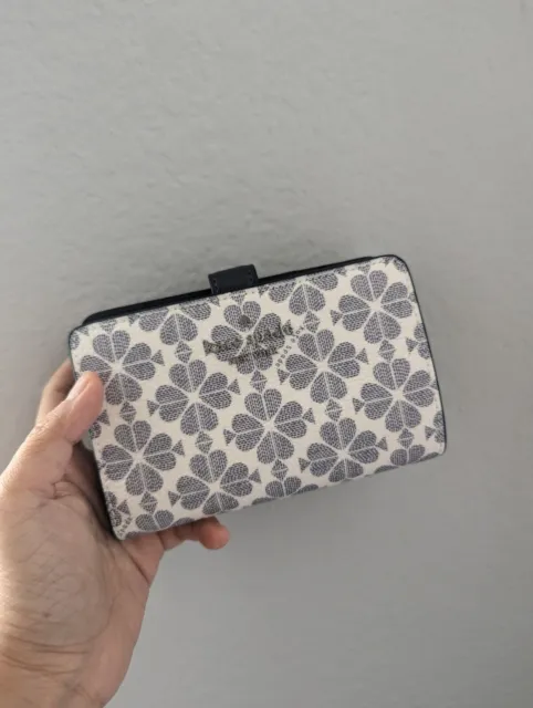 NWT Kate Spade Signature Spade Flower Medium Compact Bifold Wallet Navy Multi