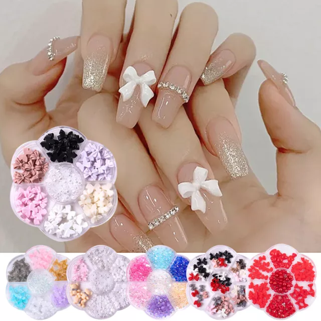 Flores 3D Lazos Diamantes De Imitación Para Uñas Manicura Perlas Mezcladas <