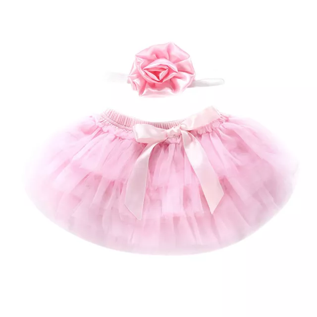 Newborn Infant Kids Baby Girl Bowknot Tulle Tutu Skirts+Headband Outfits Clothes 2