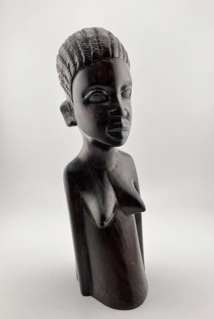 Vintage Hand Carved Wooden Statue African Woman Bust Ebony Hard Wood 7.5”