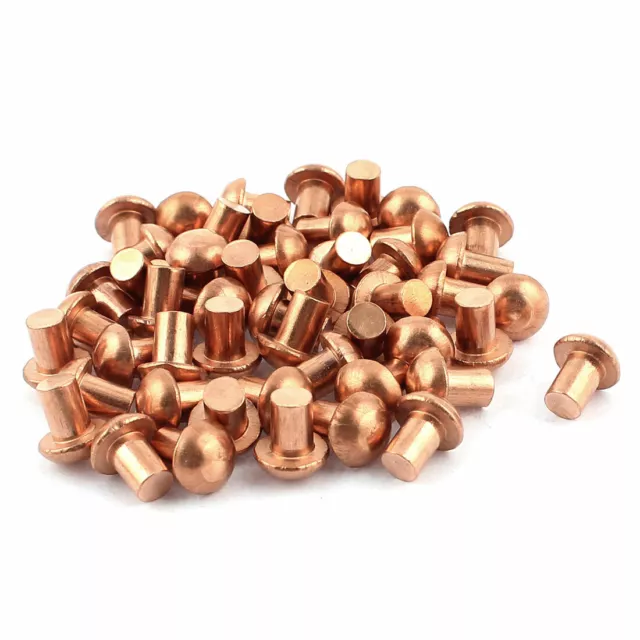 50pcs 1/4" Dia 5/16"cm L Tige Tête ronde Cuivre solide rivets Attaches