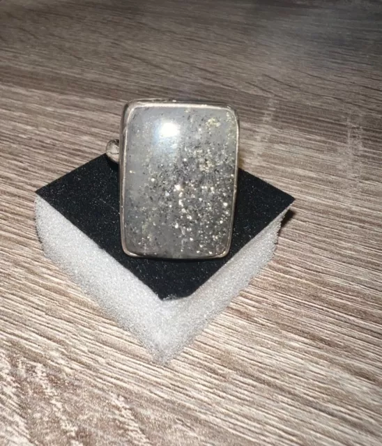 NIB Genuine Black Sunstone Ring 925 Sterling Silver SIZE ADJUSTABLE