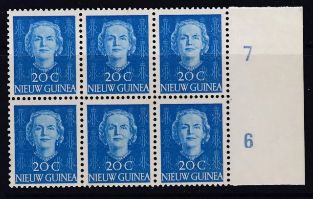 Netherlands New Guinea 1950 Queen Juliana 20c in marginal block of 6, unm. mint