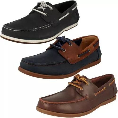 Uomo Clarks Moda con Lacci Scarpe da Barca Pickwell Vela