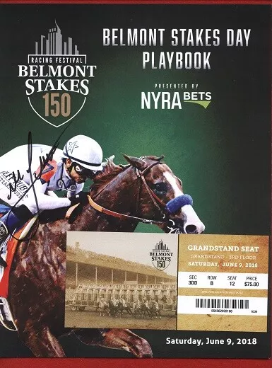 Mike Smith Autographed 2018 Triple Crown Belmont Playbook & Unused Ticket