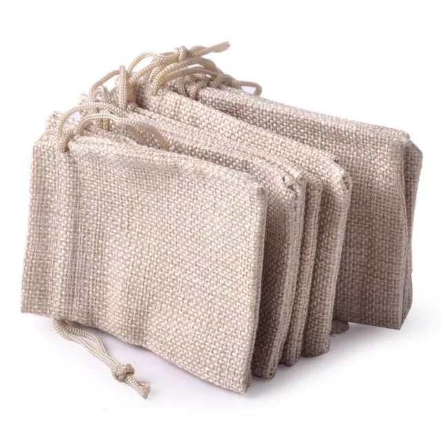 10pcs 6*9cm Natural Burlap Linen Jute Sack Drawstring Pouch Bag Wedding Favor Nm