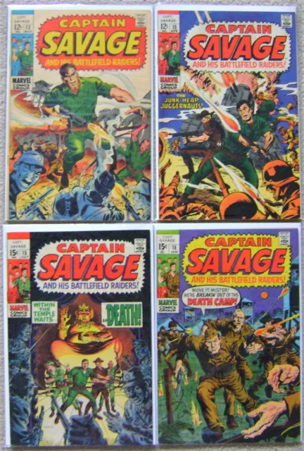 Captain Savage #12-13,#15,#18 Silver Age (4) Marvel Comics Lot Avg VF WW2 Sharp!