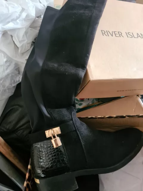 RIVER ISLAND BLACK Boots Size 8 £10.00 - PicClick UK