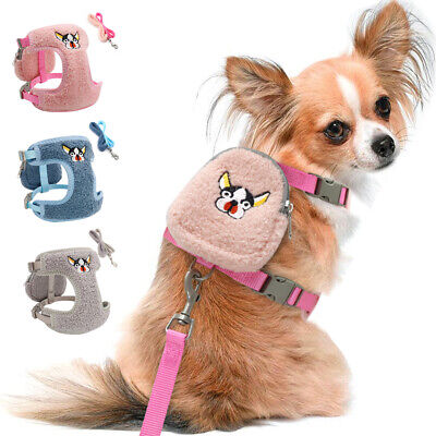 Mesh Fleece Pet Dog Harness/Dog Lead/Treat bag Small Dogs Cat Walk Vest Harness