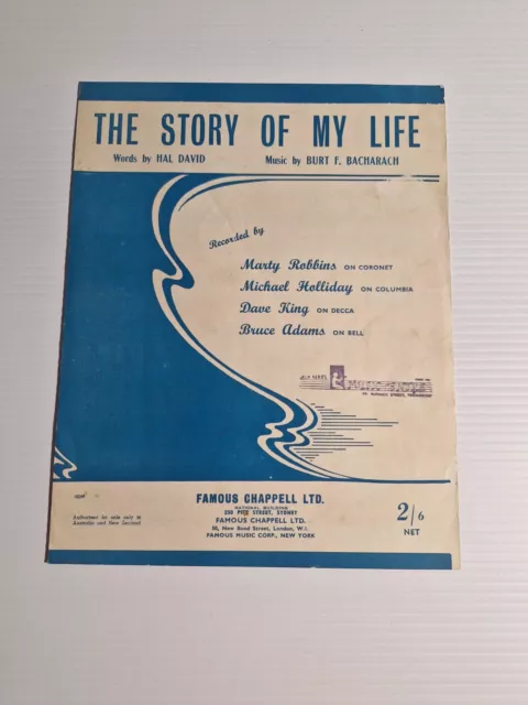 Marty Robbins - The Story of my Life Rare 1958 Oz Sheet Music