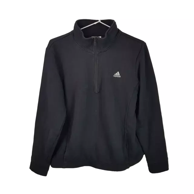 Adidas Oversized Fleece Pullover Jumper Womens S Black Logo High Neck 1/4 Zip