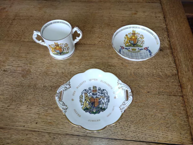 Three Pieces Of 1977 Queen Elizabeth II Silver Jubilee Bone China