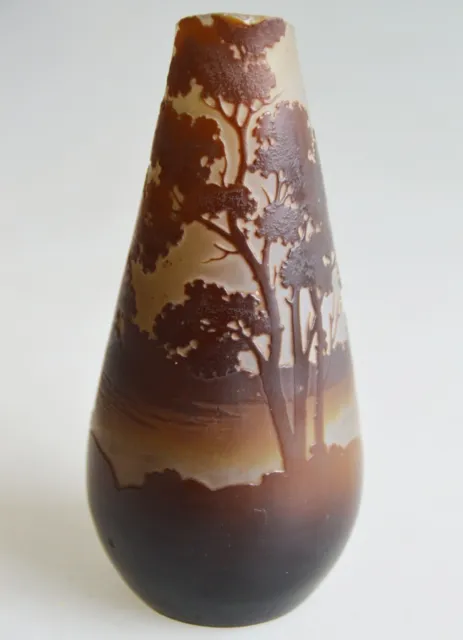Antique Vase Emile Galle Signed Finest French Art Glass Cameo Landscape 1900-s