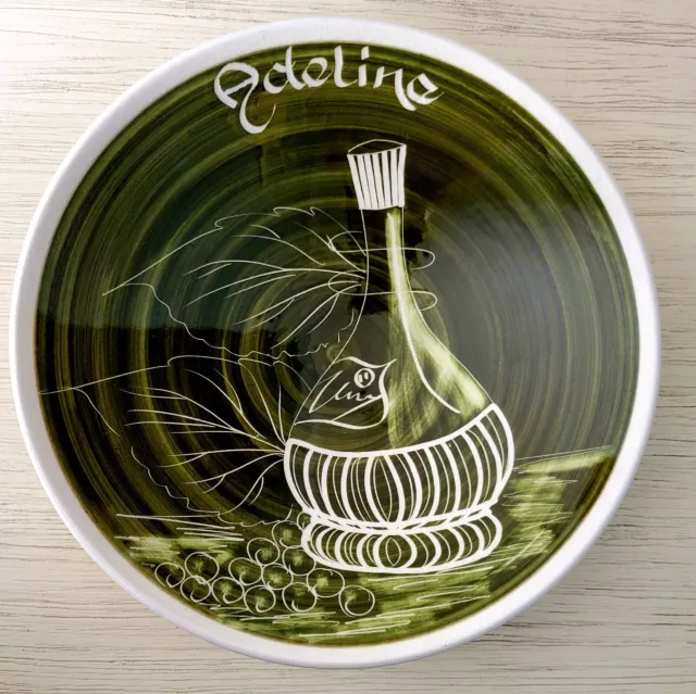 1960's Jersey Pottery 9.5" Olive Green Pasta Bowl Vino Adeline U.K. Signed