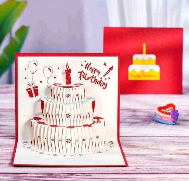 3D Pop-up Geburtstagskarte „Geburtstagstorte“ – Blaue Torte Mit Kerze, 11x17 Cm, Mit Umschlag, Handgefertigt