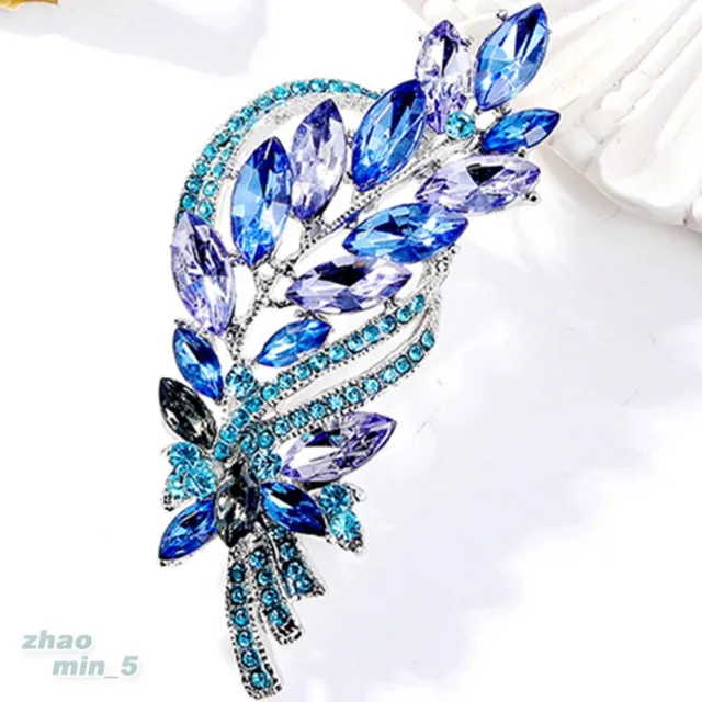 Womens Blue Crystal Flower Brooch Pin Rhinestone Brooches Wedding Jewelry Gifts