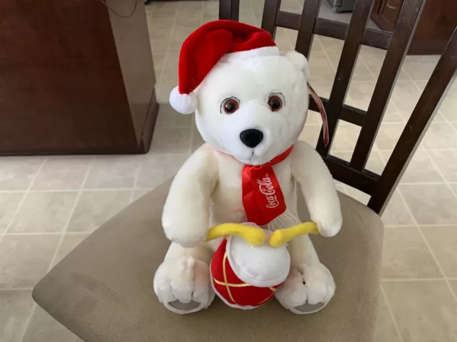 COCA COLA CHRISTMAS DRUMMER BEAR 12" PLUSH w. TAGS NEW OLD STOCK EXCELLENT