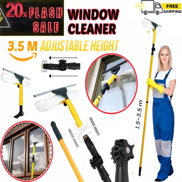 3.4M Extendable Window Glass Cleaning Large Pole Kit Telescopic Squeegee Cleaner