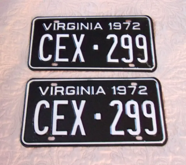 Vintage MINT SET 1972 VIRGINIA Passenger Car Plates RARE