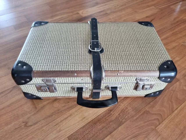 alter Kinderkoffer Reisekoffer 50x30x16 cm Holzkanten Nieten Vintage Hahnentritt