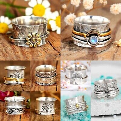 Dandelion Flower Spin Rings Relief Fidget Anxiety Wide Band Ring Jewelry Gifts