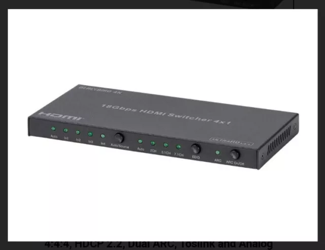 Monoprice Blackbird 4K HDMI Switch, 4x1, HDR, 18G, 4K@60Hz, 1080p@60Hz, YCbCr