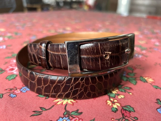 HAROLD POWELL BELT Brown Crocodile Embossed MADE ITALY 
