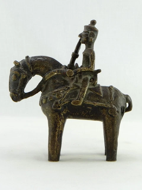 Antique Small 19th India Bronze Divinity On Horseback Statue Asian Art Dec 16cm