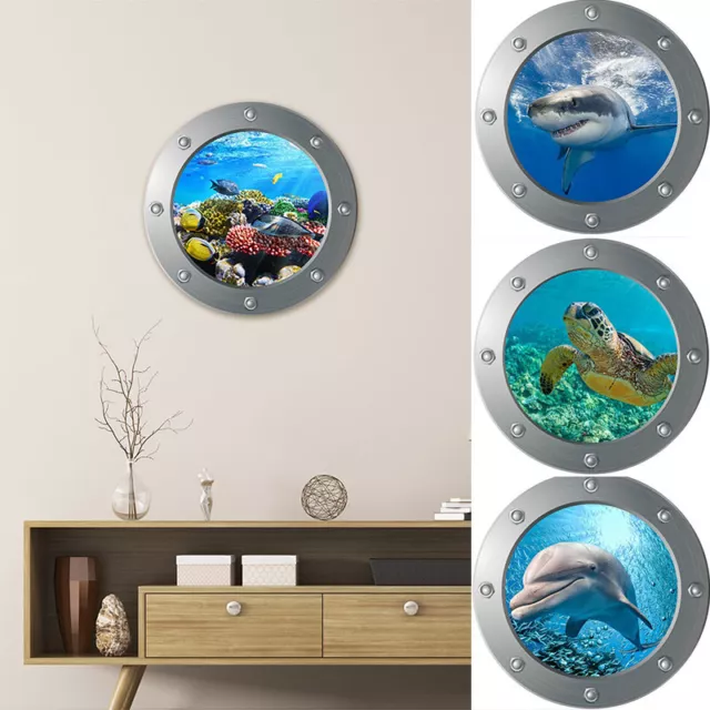 3D Window Wall Stickers Home Decoration DIY Mural Sealife Shark Art Animal Decal 3