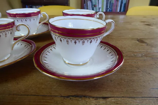 Vintage Aynsley Durham Maroon/Gilt Bone China Cups Saucers & Sugar Bowl 13 Pcs 2