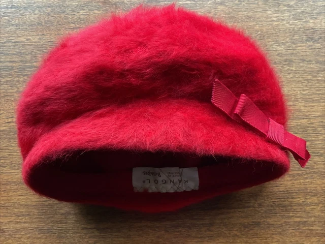 VINTAGE KANGOL BERET hat Angora fur Fugora scarlet bright  display picture 1