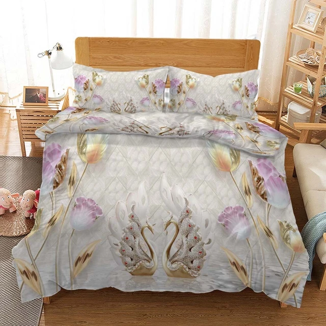 SWAN RED SPOTS 3D Printing Duvet Quilt Doona Covers Pillow Case Bedding