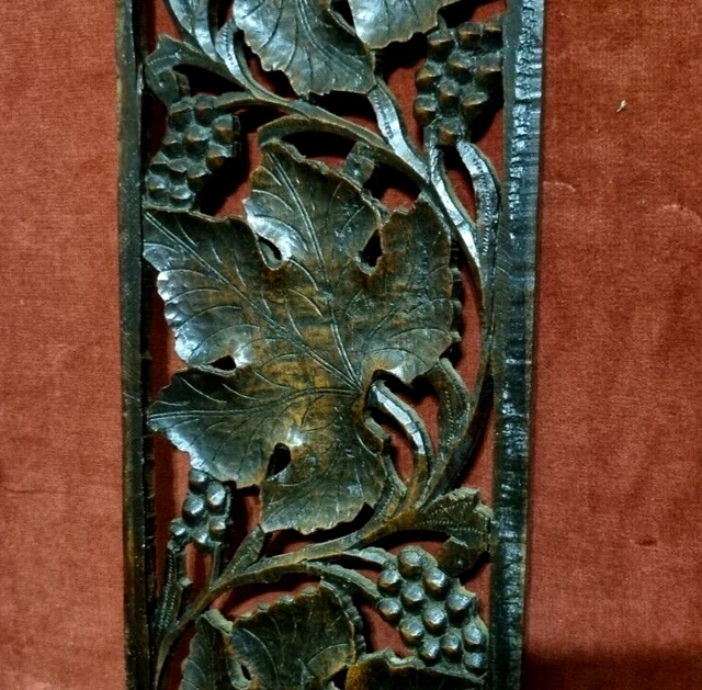 Pierced grape vine leaf wood carving panel Antique french architectural salvage