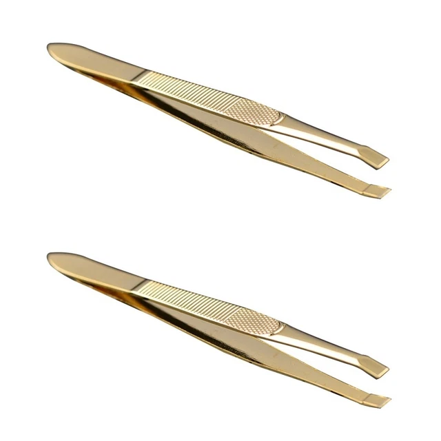 2 Pinzas Cejas Doradas Acero Inoxidable 9x0.8cm Acero Inoxidable Peine Cejas