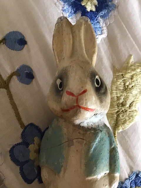 Antique Easter Bunny RABBIT CANDY CONTAINER Paper Mache-German-Vintage