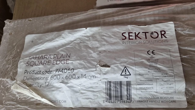 Sektor Sahara Plain mineral fibre 600mm x 600mm ceiling tiles sq/edge.