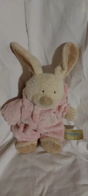 Doudou peluche lapin beige deguise ours rose ORCHESTRA/NICOTOY TBÉ 25 cm
