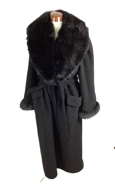 Afghan Coat Black Y2K Vintage Faux Fur Lined Long Coat UK Size 12 Pearce Fionda