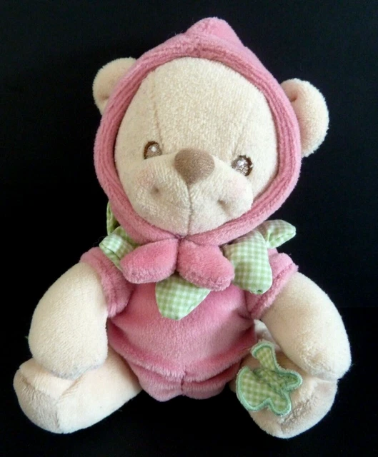 59. DOUDOU PELUCHE OURS FRAISE FISHER PRICE NATURE BEARRIES rose vert 15cm TTBE