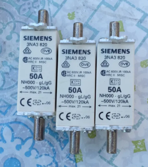 3X Siemens 3NA3820 fusible 50A taille 000 gL/gG 500V Lot de 3 4
