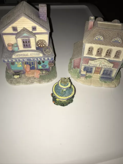 Avon Spring Valley Lighted Village General Store Post Office Fountain Christmas