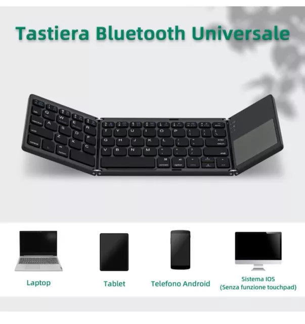 Tri-Tastiera Wireless Pieghevole Portatile con Touchpad per Dispositivo Mobile