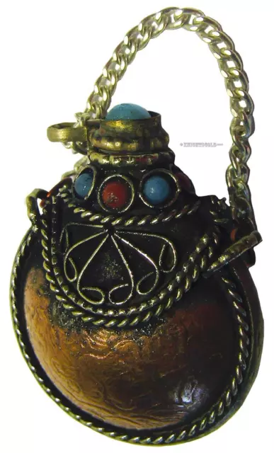 Tibetan Copper Coin Turquoise Red Coral Kohl Snuff Perfume Balm Bottle Pendant