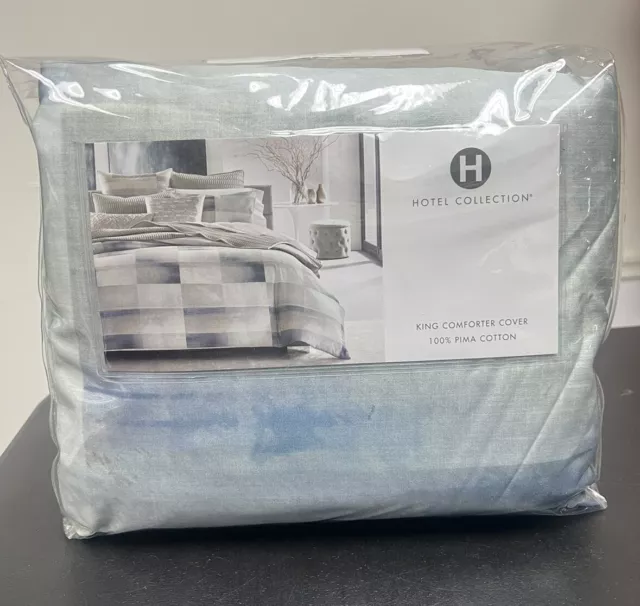 Hotel Collection Illusions KING Duvet Cover BLUE / GRAY - $335