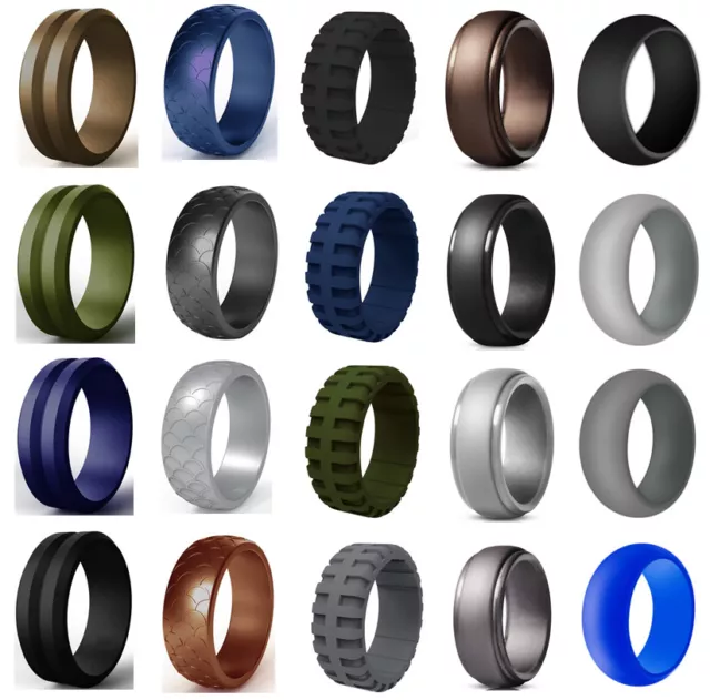 Rubber Soft Ring Men Fashion Punk Sport Black Silver Gold Safe Band Collections