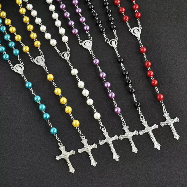 Rosenkranz Kette Gebetskette Jesus Perlen Kreuz silber Herren Damen Schmuck DE