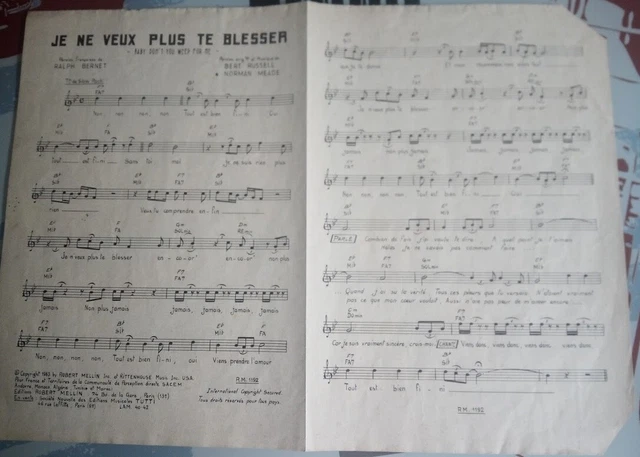 Johnny Hallyday Je Ne Veux Plus Te Blesser Partition De 1963